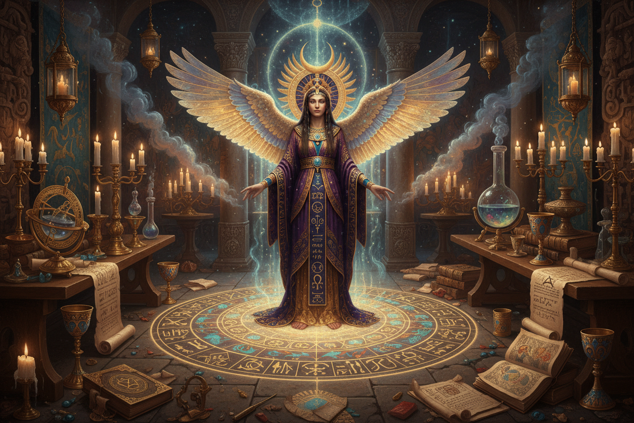 A summoning ritual for the daemon goddess Isis. Ancient Renaissance alchemy asthetic