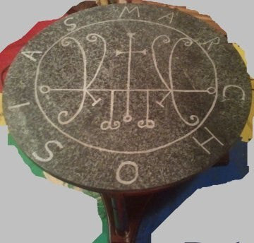 A custom engraved granite or slate altar top. 1/2" thick. Perfect for placing offerings and candles on as well as a very strong contact point for Deities orDaemon Demons.